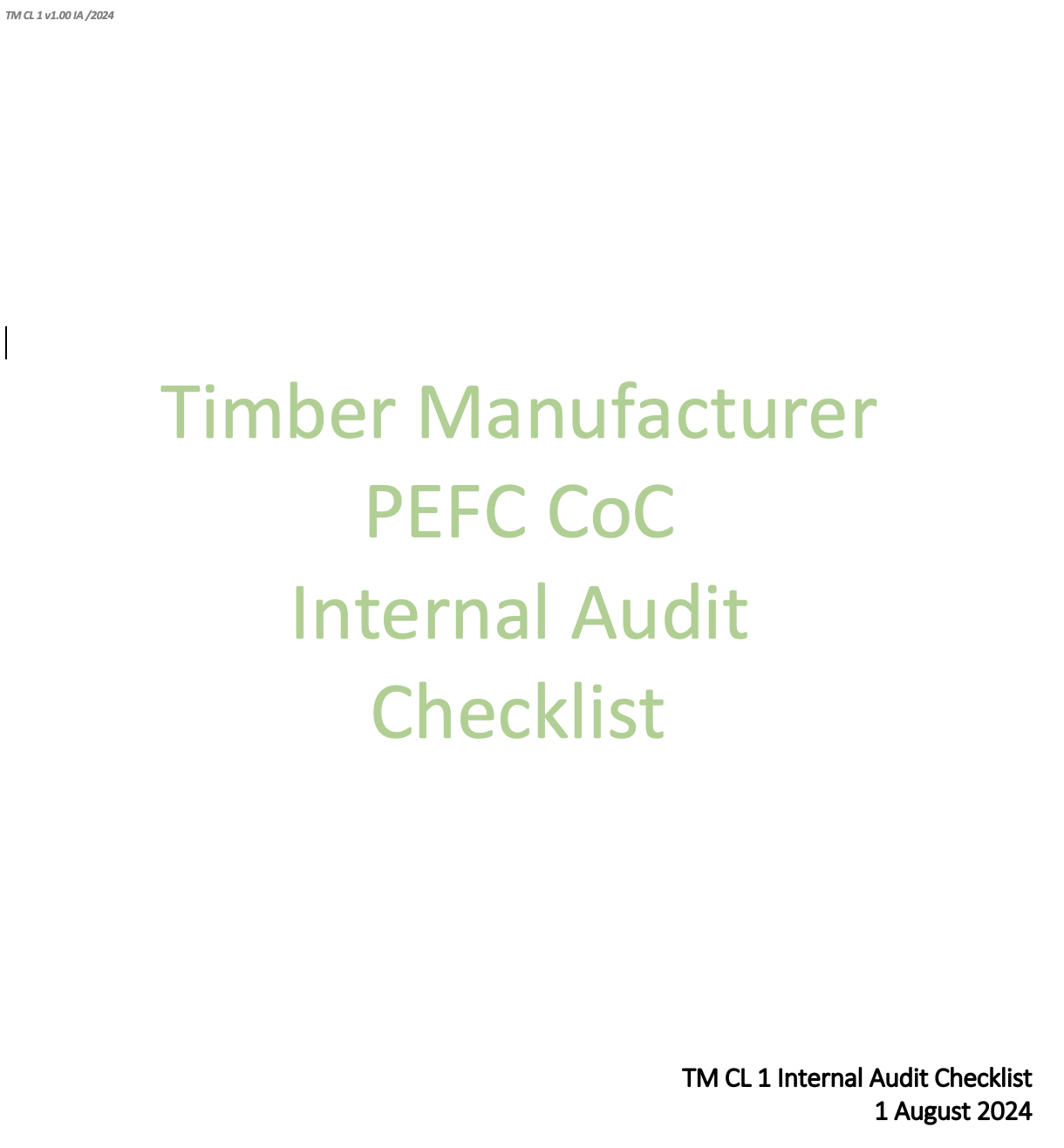 Internal audit checklist front cover. Created by TimberChain
